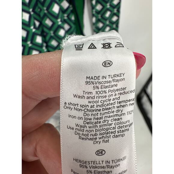 Hobbs London Jasmine Printed Wrap Dress Blue/ Green Geometric print Size 4 - Picture 8 of 8